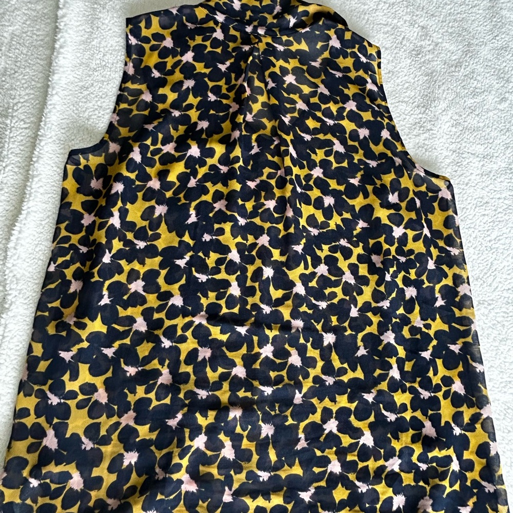 CAbi Yellow and Blue Mandarin Collar Blouse